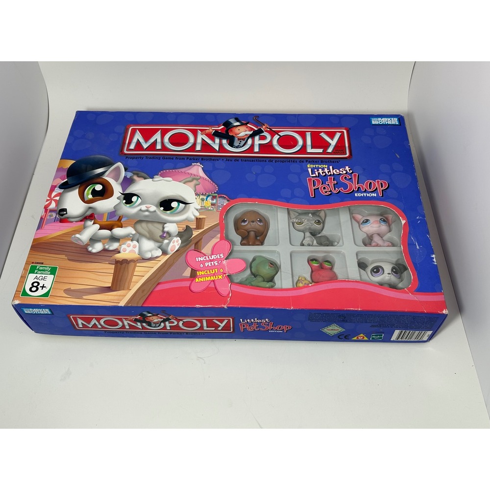 Monopoly Littlest Pet Shop Edition Board Game 2007 COMPLETE 6 LPS Pets